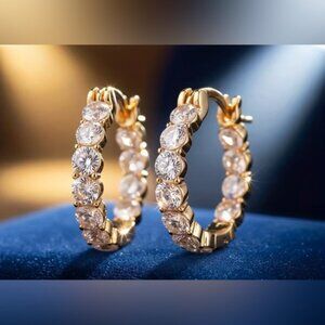 Elegant Gold CZ Hoop Earrings
